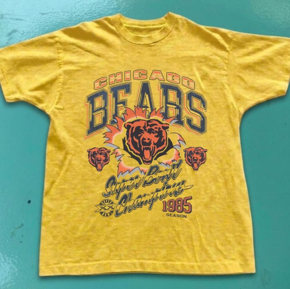 Vintage 1985 Chicago Bears Super Bowl Yellow Graphic T-Shirt
